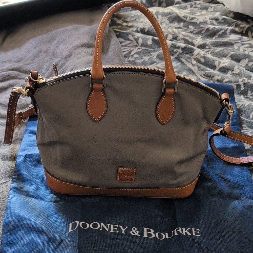 Dooney & Bourke Gray and Brown Satchel with Structured Design
